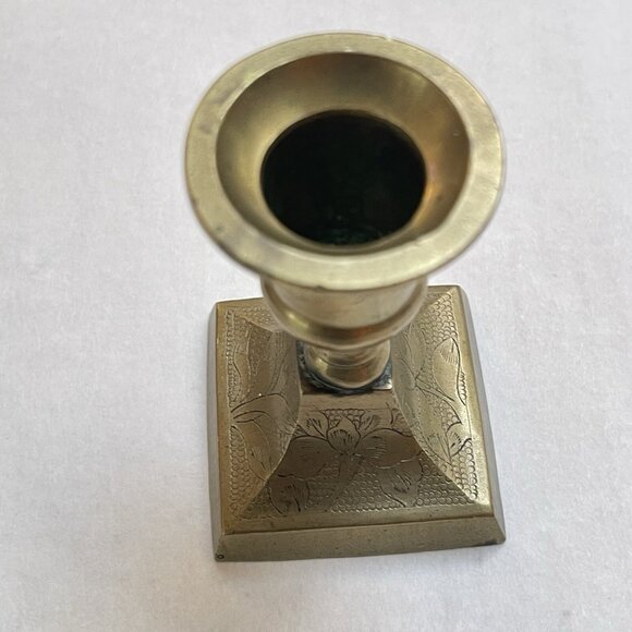 Brass Candle Holder Vintage Taper Stick Square Base Mid Century Home Decor - Picture 6 of 9